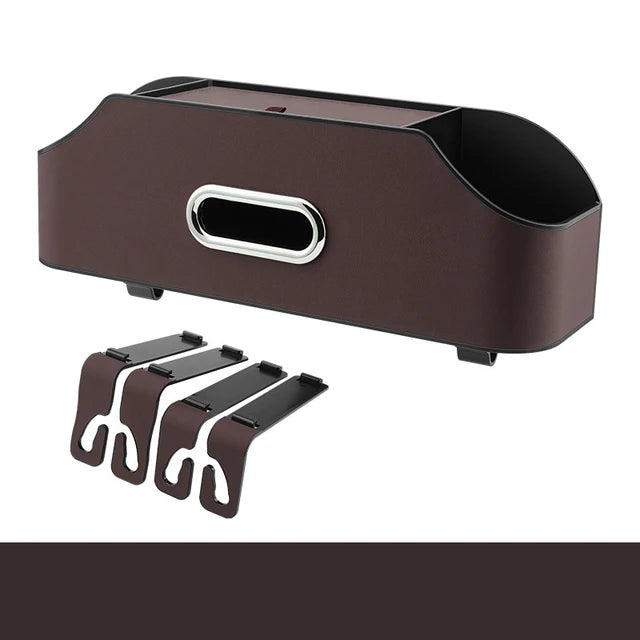 Car Multifunctional Leather Tissue Storage Box - Water Cup Holder and On-Board Seat Back Storage Bag, Custom Fit For Your Cars, Car Accessories - Delicate Leather