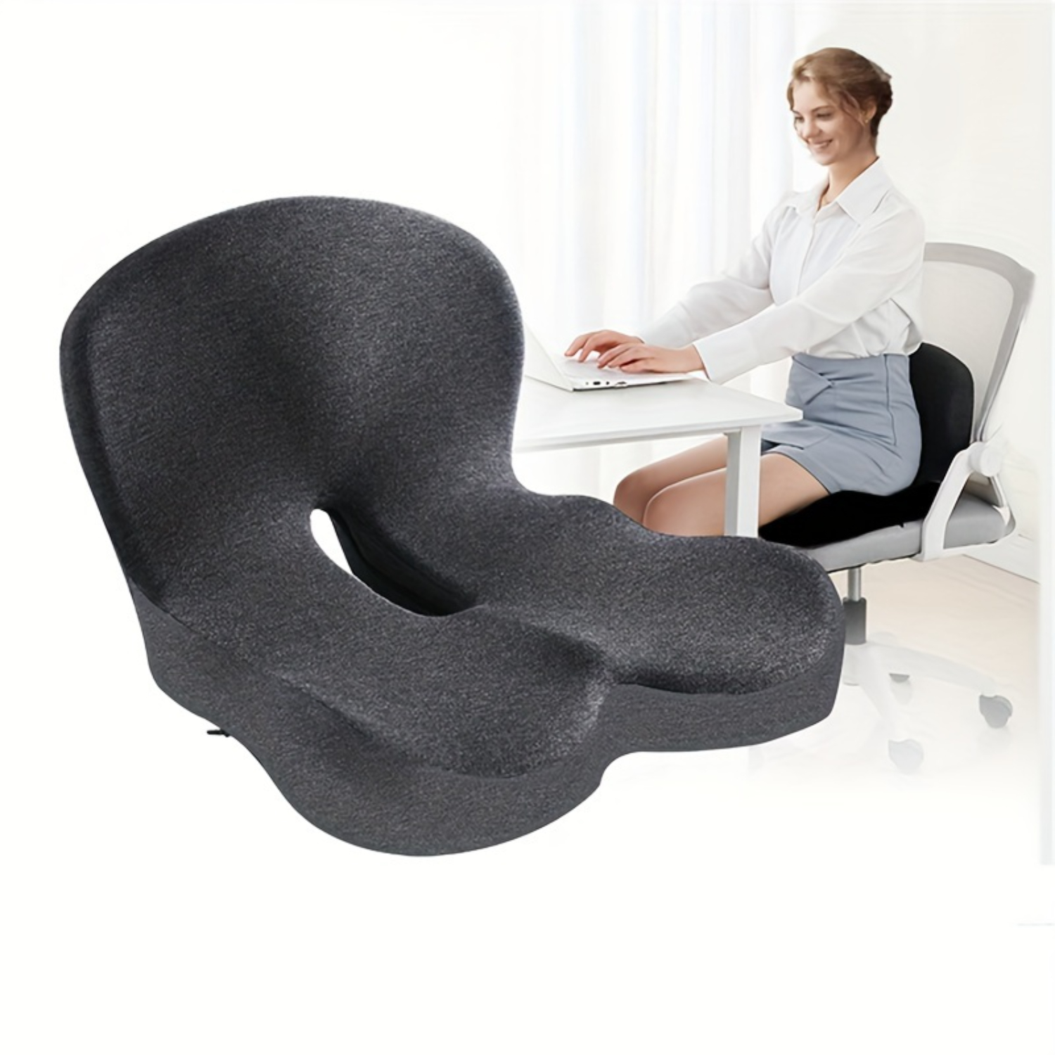 Memory Foam Lumbar Support Seat Cushion – Office Chair, Car Back Pillow for Comfort & Posture - Delicate Leather