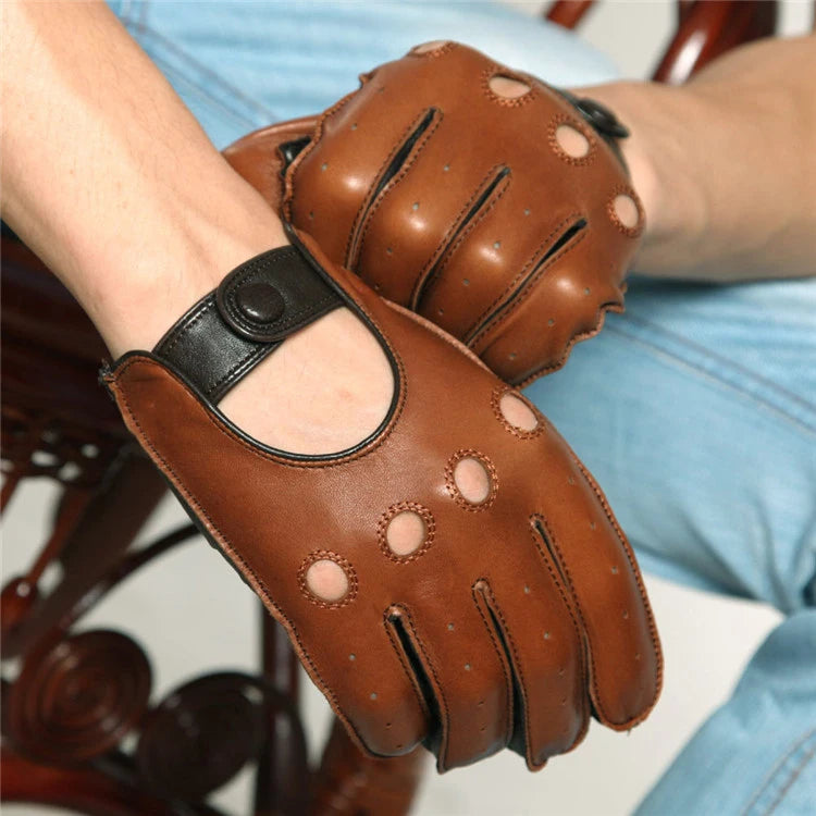 New Arrival Men's Goatskin Leather Full Finger Riding and Driving Gloves - Delicate Leather