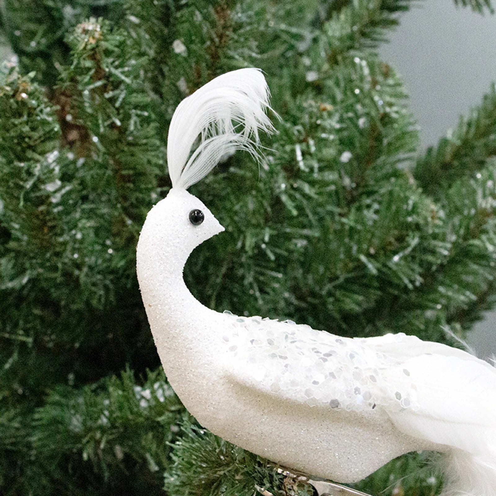 Turquoise Peacock Decor Xmas Tree Hanging Decoration with Clip Craft Faux Peacock Glittered Bird for Festival Party Accessories