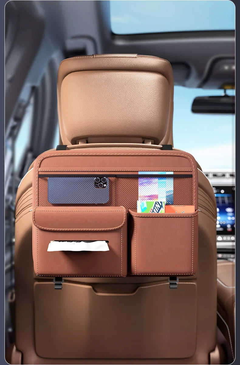 Car Seat Back Hanging Storage Bag - Multifunctional Leather Auto Backseat Organizer, Custom Fit For Your Cars, Car Accessories - Delicate Leather