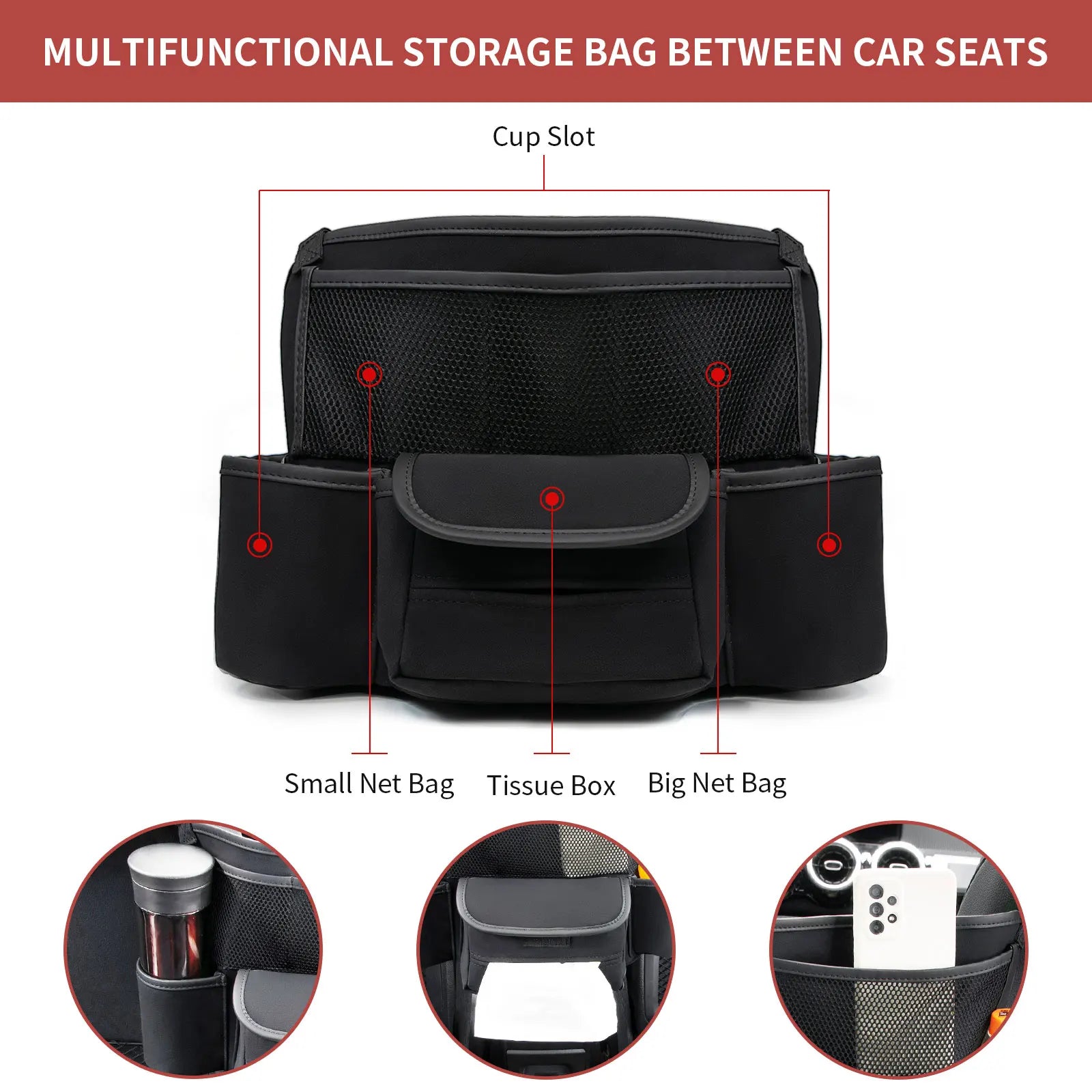 Car Handbag Holder Between Seats - Suede Large Capacity Purse Holder - Delicate Leather