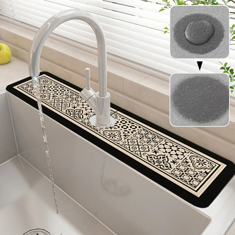 Kitchen Faucet Mat - Absorbent Leather Bathroom Sink Splash-proof Desktop Mats - Delicate Leather