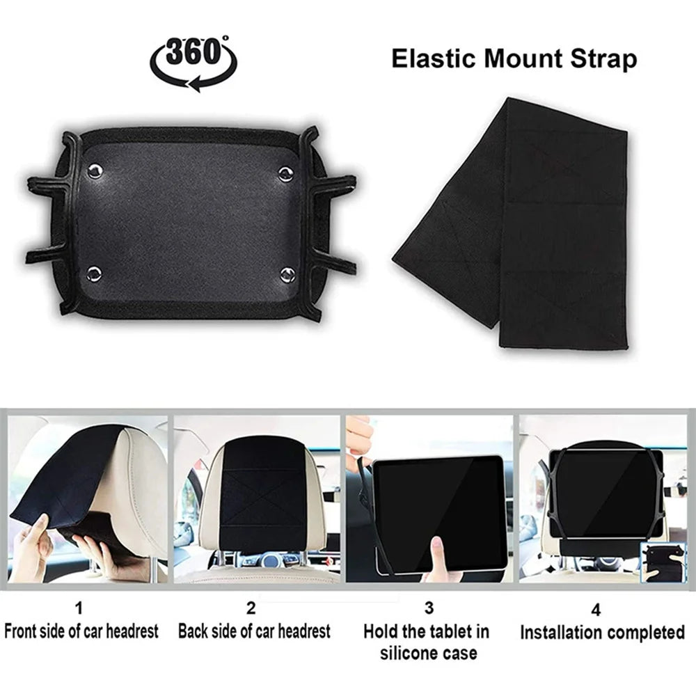 Universal Car Headrest Mount Holder - Stretchable Silicone Cover Adjustable Bracket for 7-10.5 Inch Tablets - Delicate Leather