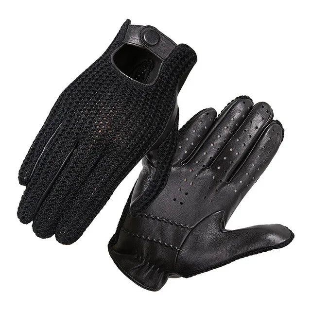 Autumn and Winter Men's Knitted Wool Motorbike Leather Driving Gloves - Delicate Leather