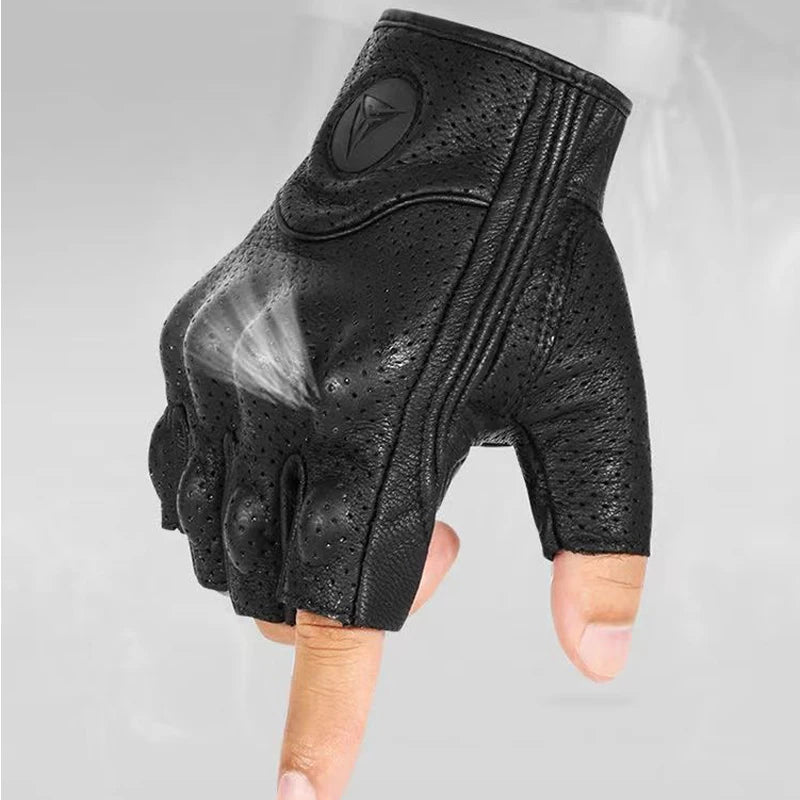Summer Motorcycle Fingerless Gloves - Goatskin Leather Half Finger Motocross Accessories - Delicate Leather