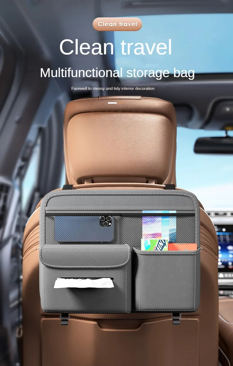 Car Seat Back Hanging Storage Bag - Multifunctional Leather Auto Backseat Organizer, Custom Fit For Your Cars, Car Accessories - Delicate Leather