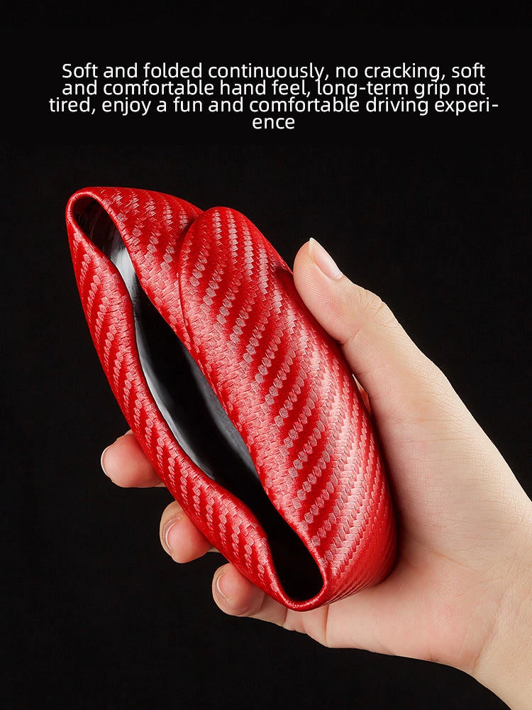 1Pair Carbon Fiber Leather Car Steering Cover - Universal Non-Slip Booster Cover