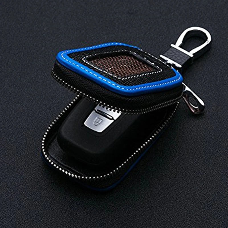 Leather Car Key Case – Anti-Scratch Keychain Cover, Black + Blue - Delicate Leather