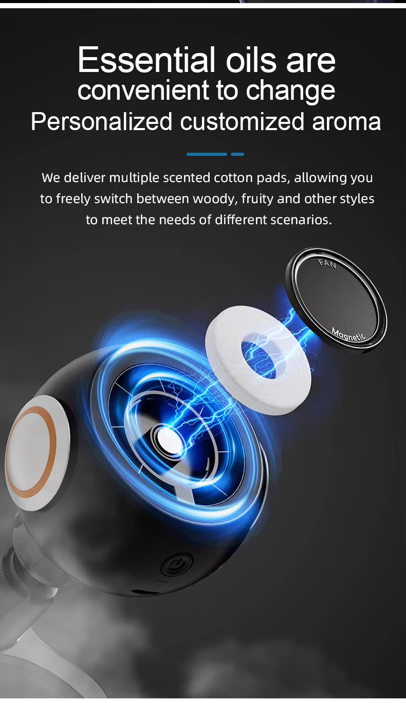 Magnetic Car Phone Holder with Cooling Fan, Aroma Diffuser & RGB Ambient Light - Delicate Leather