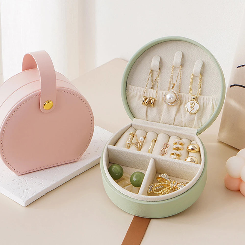 Mini Jewelry Organizer Display Travel Jewelry Case - Portable Handbag Jewelry Box Leather Storage - Delicate Leather