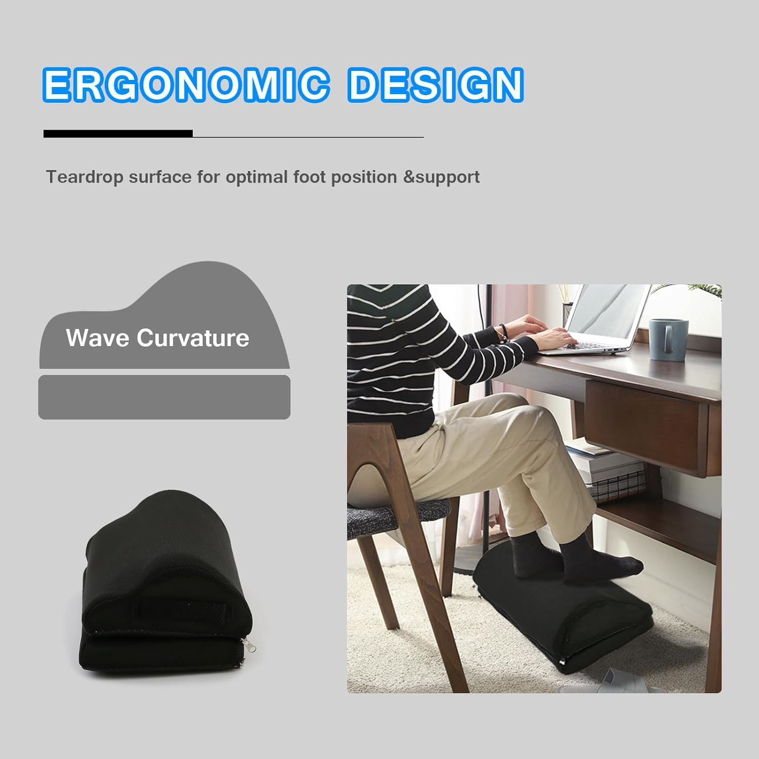 Adjustable Memory Foam Foot Rest for Under Desk – Ergonomic Support for Back & Hip Pain Relief - Delicate Leather
