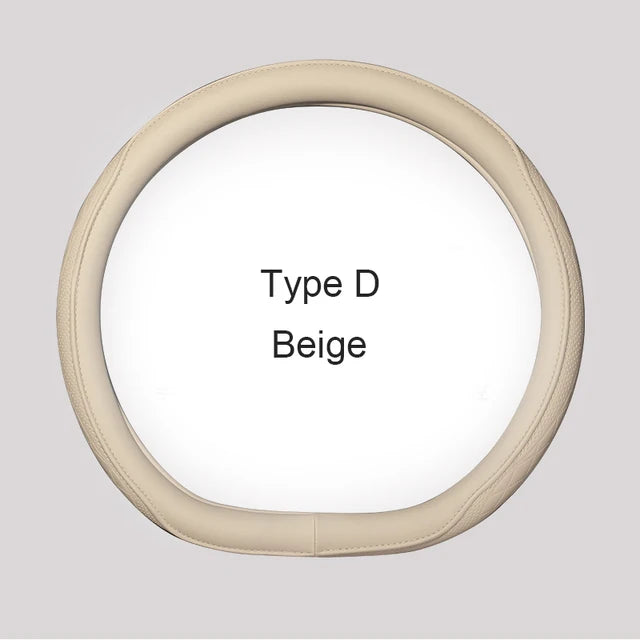 Motopets Car Anti-Slip Leather Steering Wheel Cover - Universal Protective Cover Fashion Style for 38cm Type D Steering Wheels - Delicate Leather