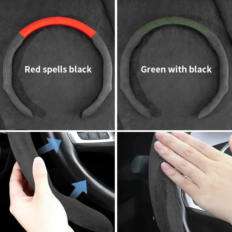 Steering Wheel Cover - Refitted Soft Plush, Flexible Anti-Skid All-Wrapped Steering Protector - Delicate Leather