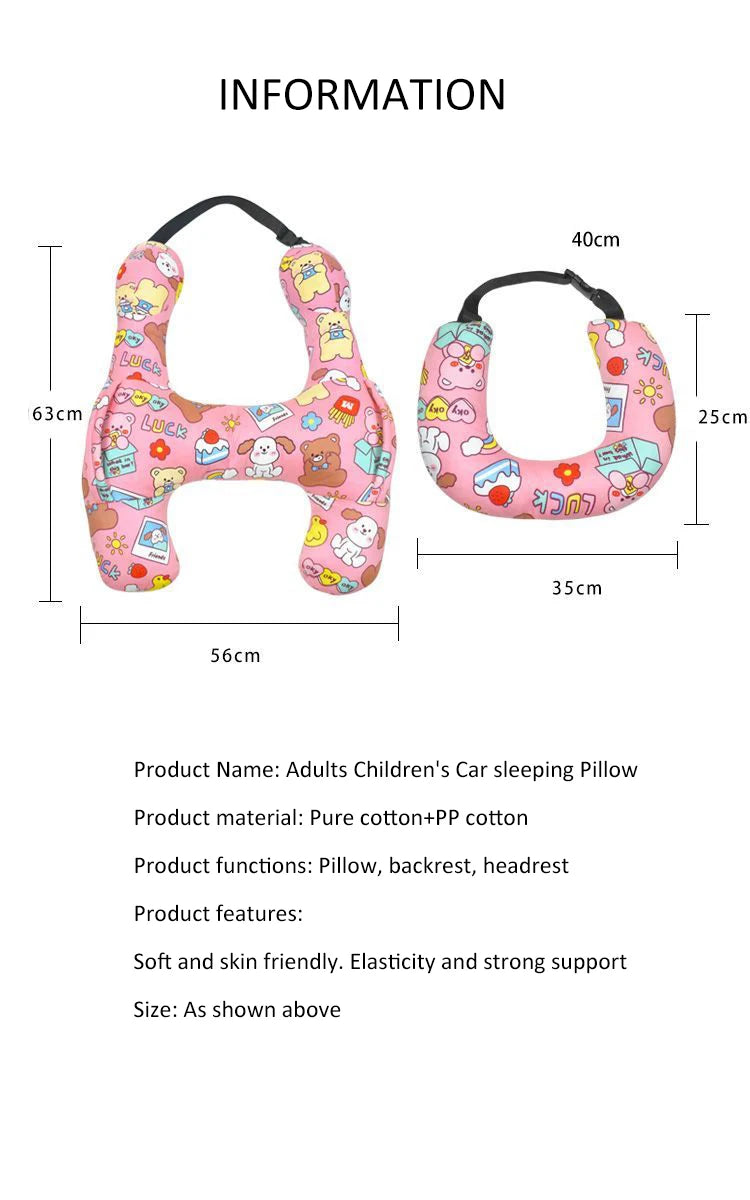 Cute Animal Pattern Kid Neck Head Support U-Shape Children Travel Pillow Cushion - Delicate Leather