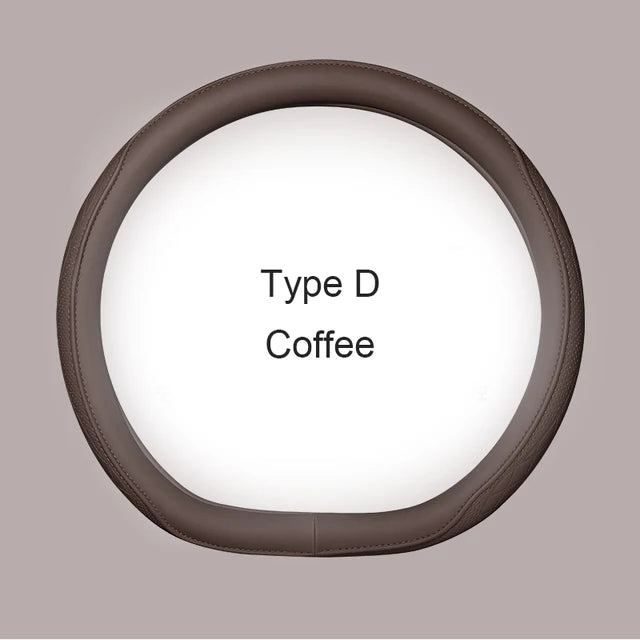 Motopets Car Anti-Slip Leather Steering Wheel Cover - Universal Protective Cover Fashion Style for 38cm Type D Steering Wheels - Delicate Leather