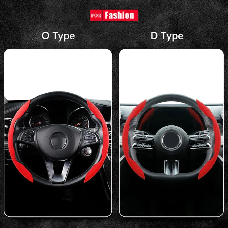 Suede Universal 38CM Car Steering Wheel Booster Cover - Non-Slip Auto Interior Steer Protector Decoration Accessories - Delicate Leather