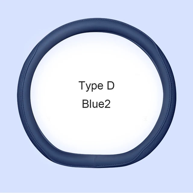 Motopets Car Anti-Slip Leather Steering Wheel Cover - Universal Protective Cover Fashion Style for 38cm Type D Steering Wheels - Delicate Leather