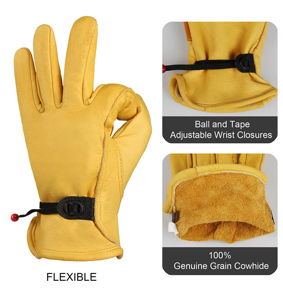 Cowhide Work Gloves - Leather Motorcycle Driver, Cycling, Outdoor Sports, Racing, Security Protection Safety Riding Gloves - Delicate Leather