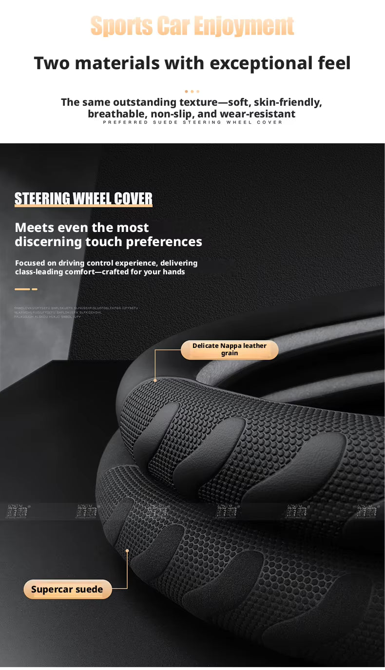 Nappa Leather Steering Wheel Cover – Universal Round & D-Shape Anti-Slip All-Season Grip - Delicate Leather