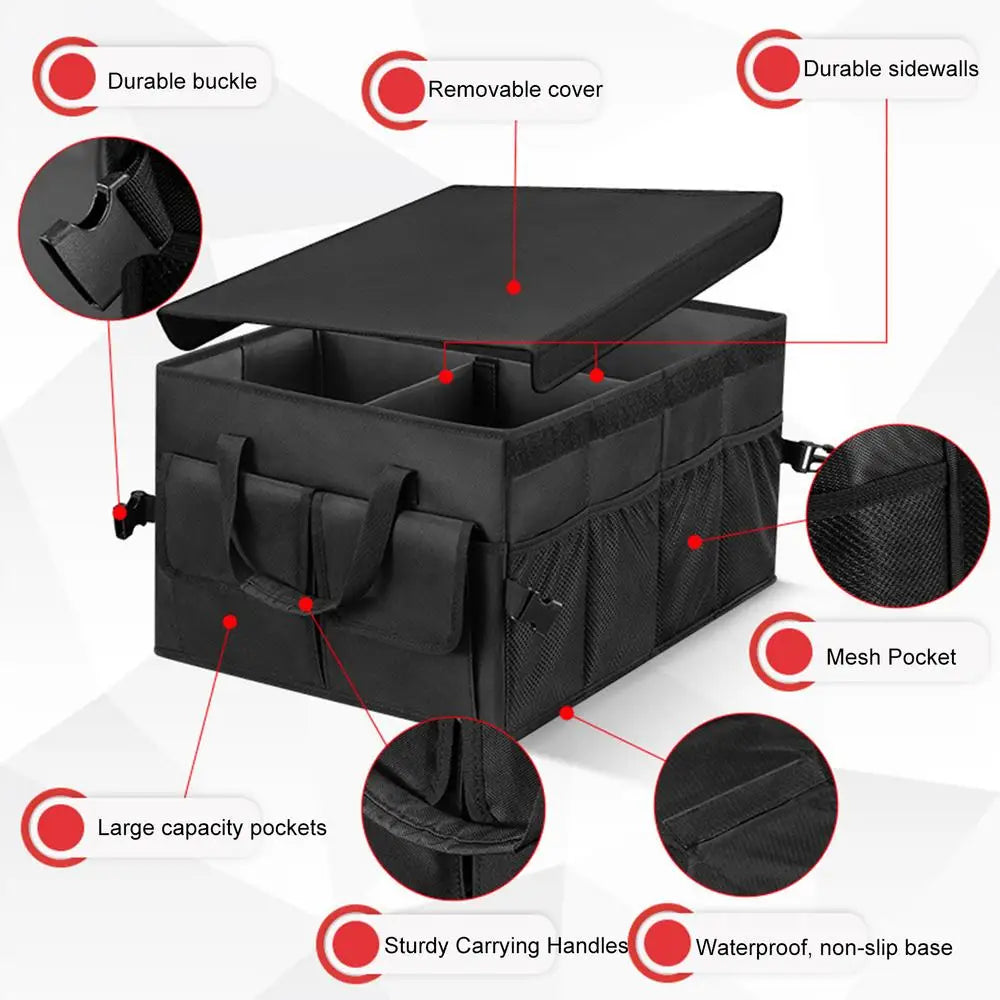 Car Trunk Storage Organizer - Waterproof Multi-Pocket Collapsible Cargo Storage Bag - Delicate Leather