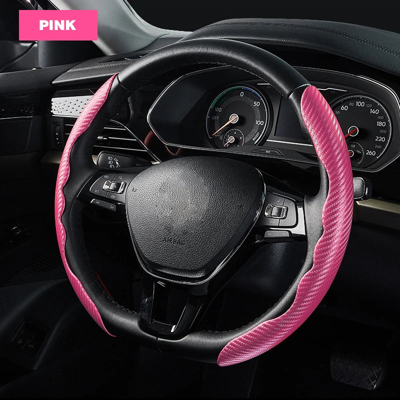 1Pair Carbon Fiber Leather Car Steering Cover - Universal Non-Slip Booster Cover