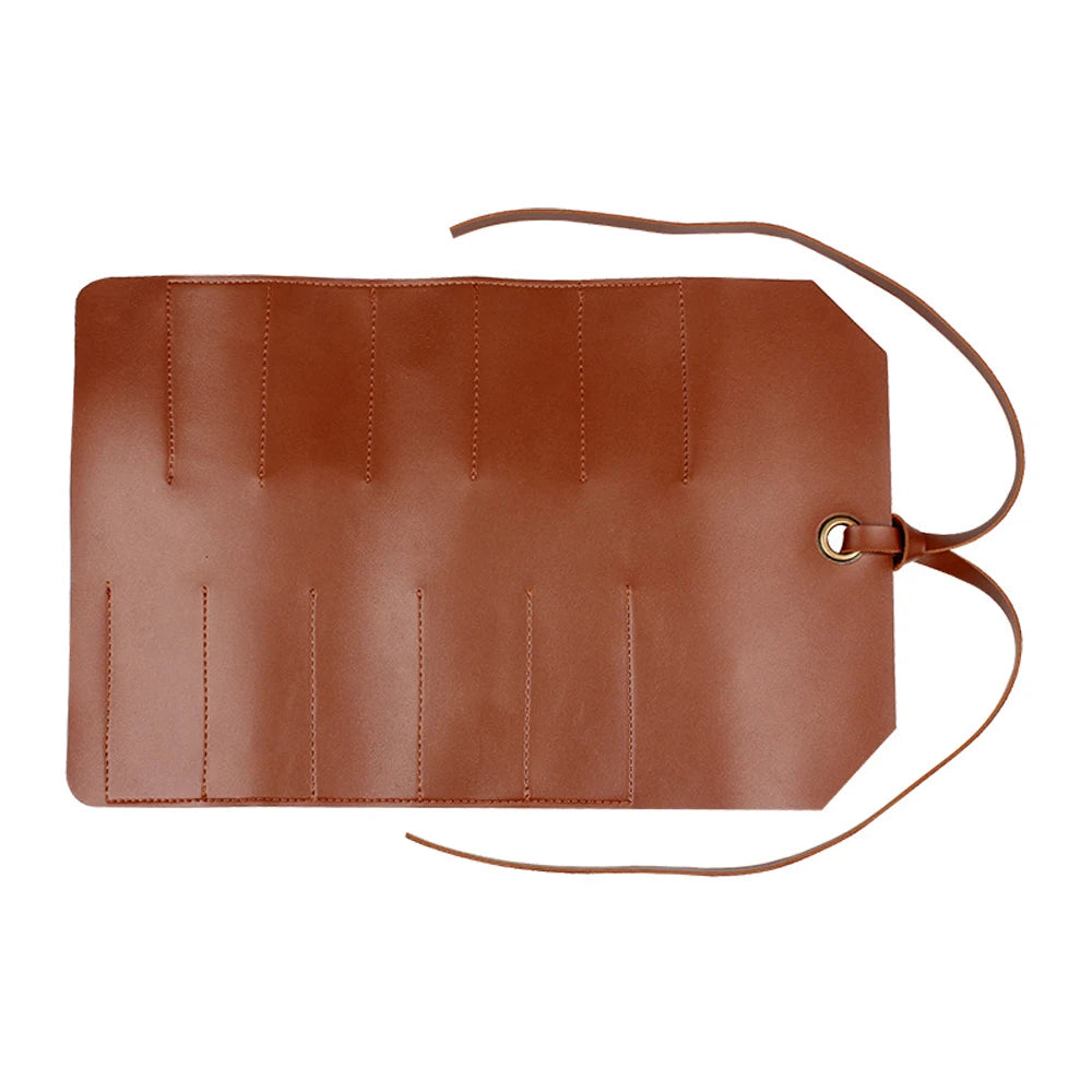 Genuine Leather Roll-Up Tool Bag - Portable Foldable Pouch for Wrench, Spanner, Hammer, and Camping Tools
