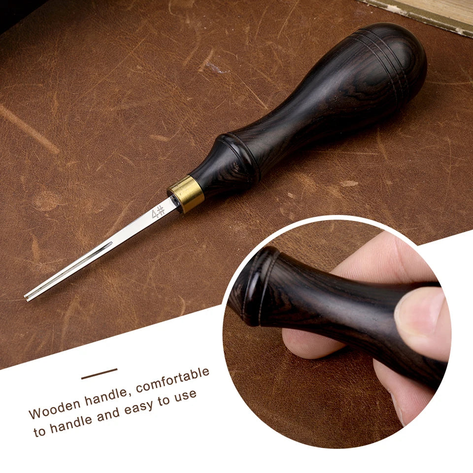 1PCS 0.6-2.25 MM Leather Edge Bevelers Wide Mouth Skiving Tool with Wooden Handle for DIY Leather Craft Professional