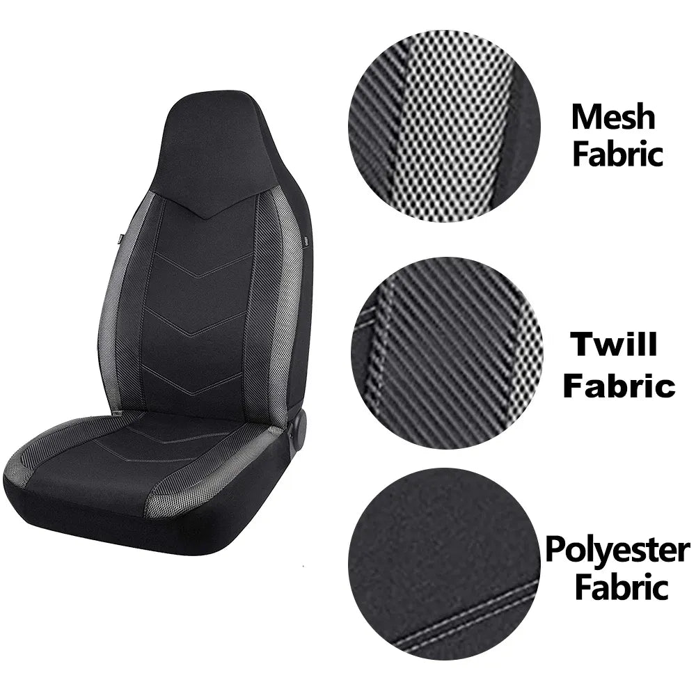 Sporty High Back Air Mesh Car Seat Covers - Airbag Compatible, Suitable for Most Cars, SUVs, Trucks, and Vans - Delicate Leather