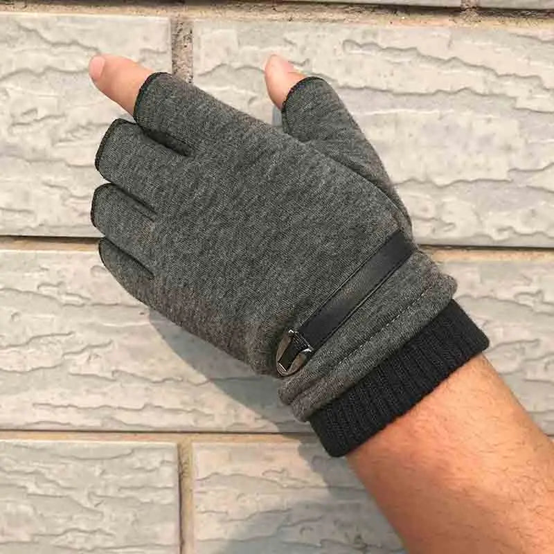 Men’s Driving Half Finger Gloves - Autumn Winter Outdoor Riding Warm Sports Gloves - Delicate Leather
