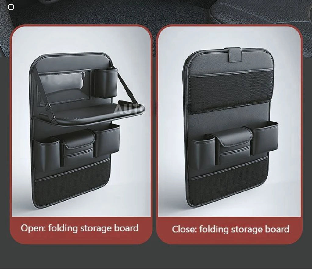 Carfriend Car Backseat Organizer with Foldable Tablet Tray - PU Leather Seat Back Protector and Anti-Kick Mats, Custom Fit For Your Cars, Car Accessories - Delicate Leather