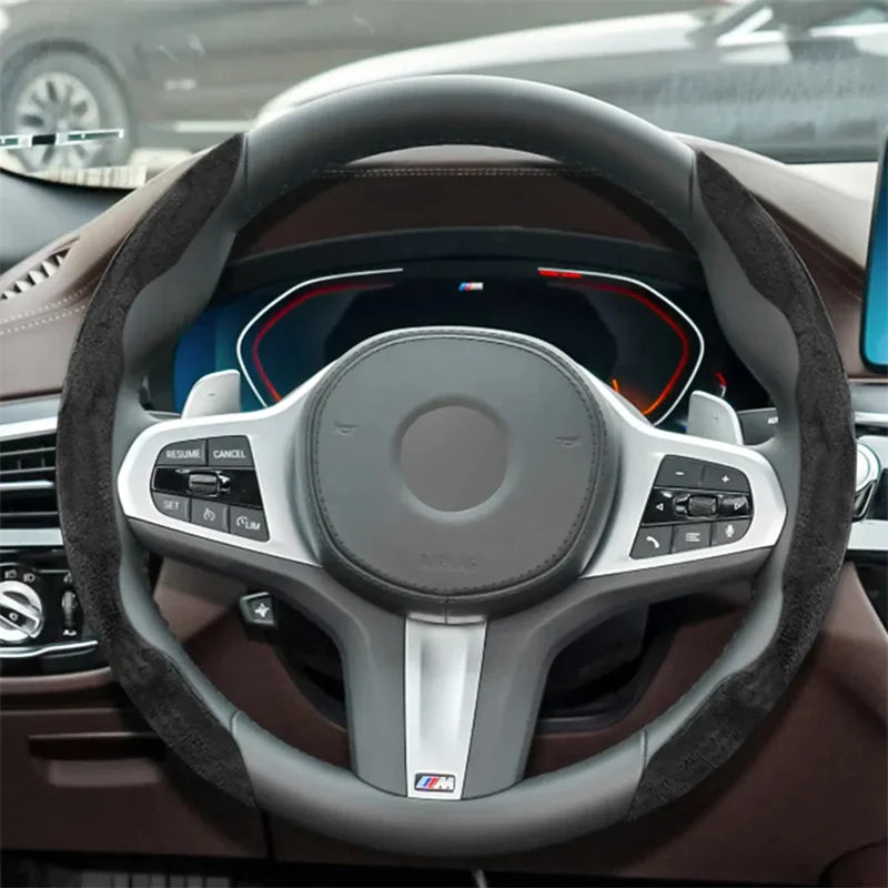 Suede Universal 38CM Car Steering Wheel Booster Cover - Non-Slip Auto Interior Steer Protector Decoration Accessories