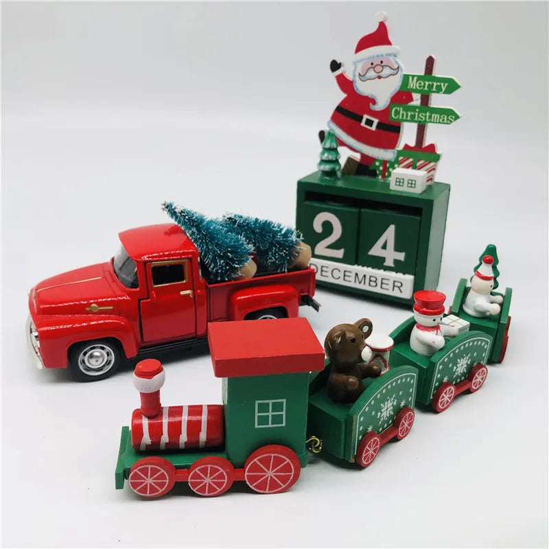 2023 New Year Gifts Christmas Red Truck Ornaments Kids Toys Christmas Gifts Vintage Metal Car Xmas Calendar Train 2022 Navidad