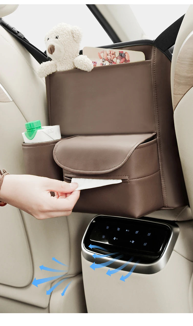 Cute Cartoon Car Seat Middle Organizer - Leather Material Storage Bag for Convenient Auto Tidying - Delicate Leather
