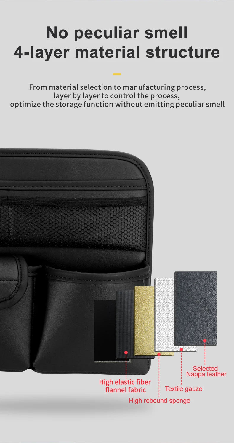 PU Leather Car Seat Back Organizer - Multifunctional Large Capacity Storage Bag with Tissue Holder and Auto Accessories - Delicate Leather