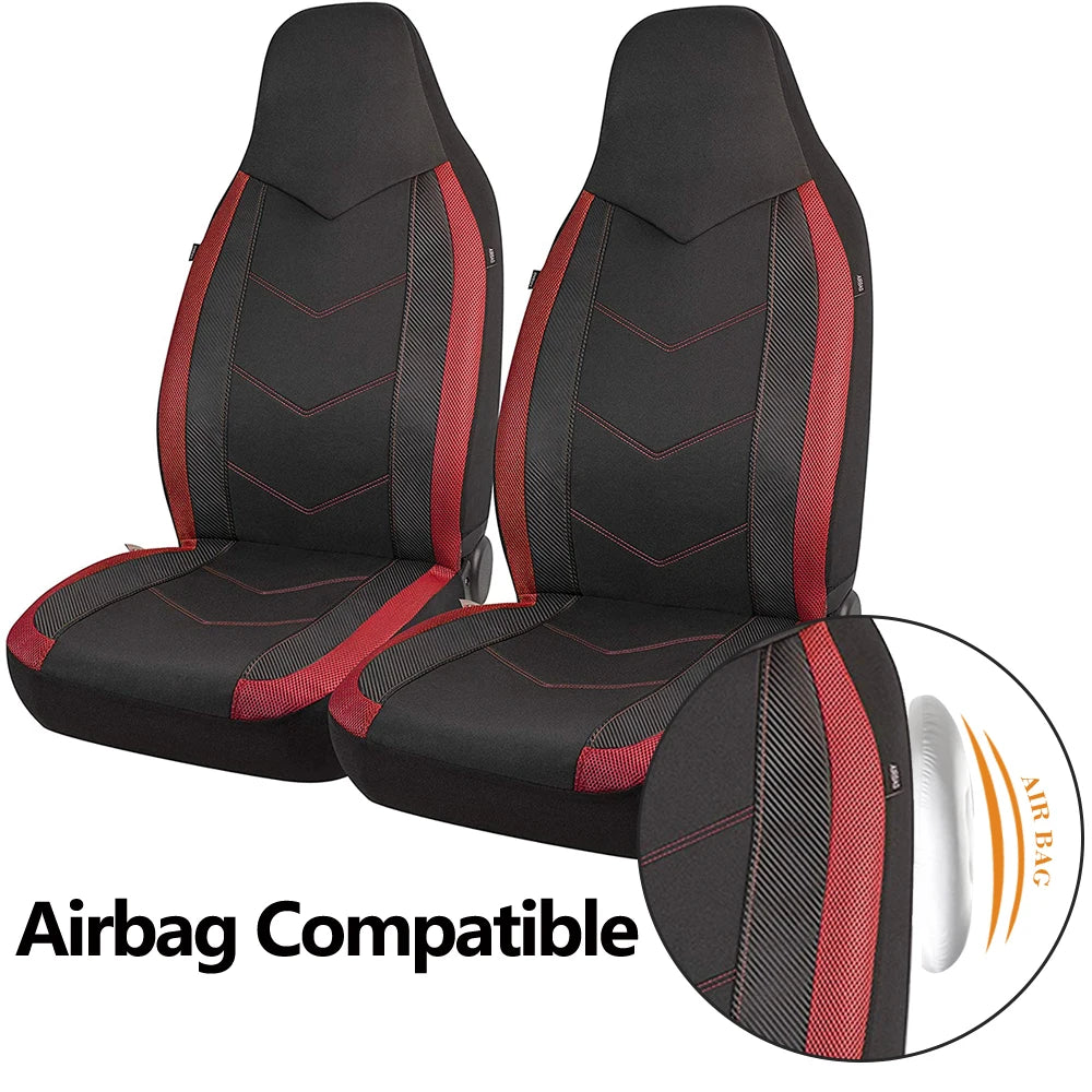 Sporty High Back Air Mesh Car Seat Covers - Airbag Compatible, Suitable for Most Cars, SUVs, Trucks, and Vans - Delicate Leather