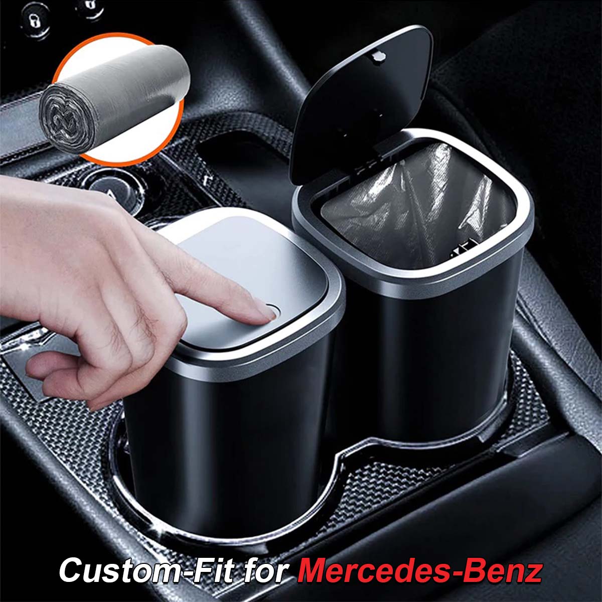 Car Trash Cans, Custom For Your Cars, Compact & Durable Car Accessories for Interior Use 2 Pack, Practical Car Organizers and Storage Cups with Pop-Up Open, Car Accessories MB11993 - Delicate Leather