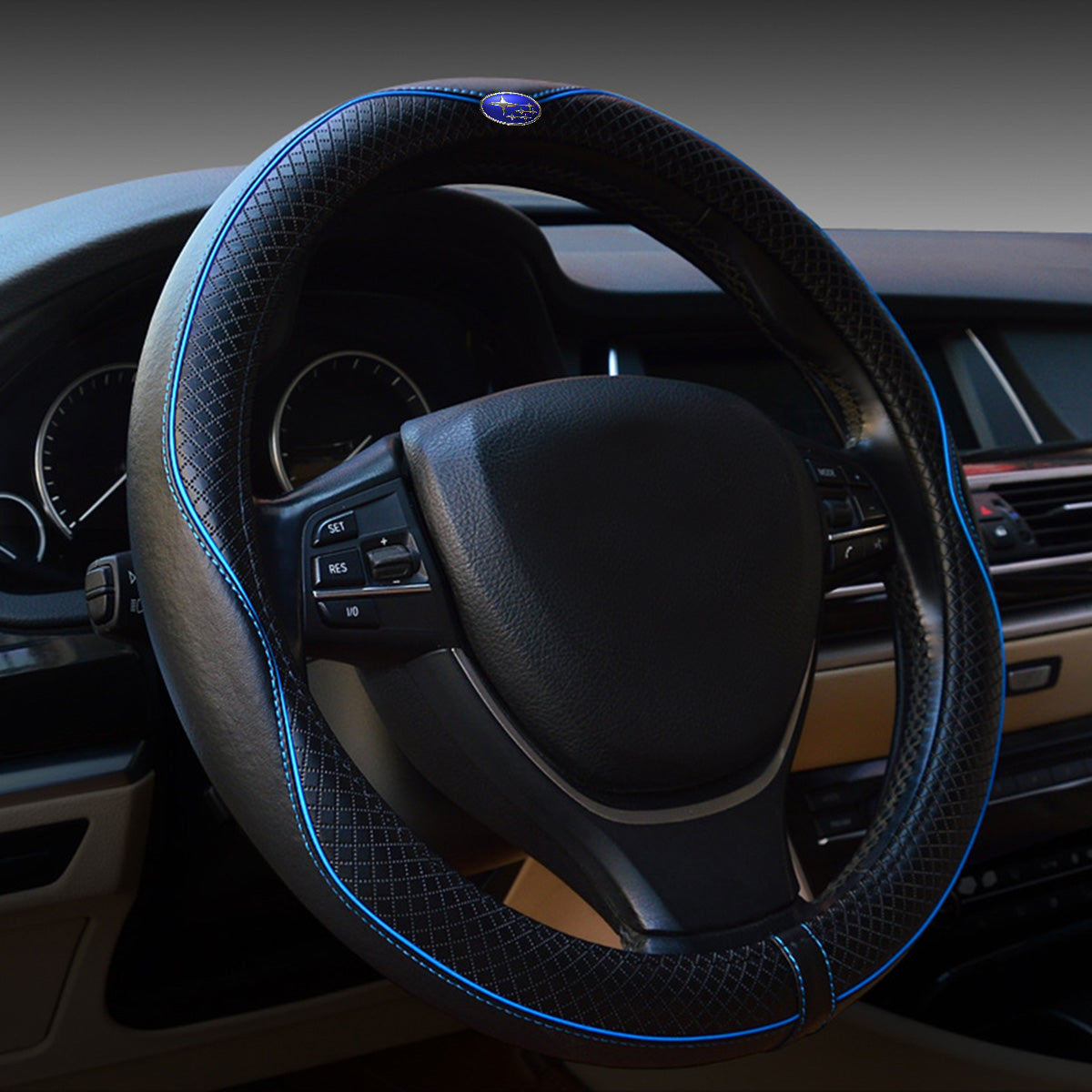 Elastic Fabric Car Steering Wheel Cover Breathable Black Blue Car  Accessories
