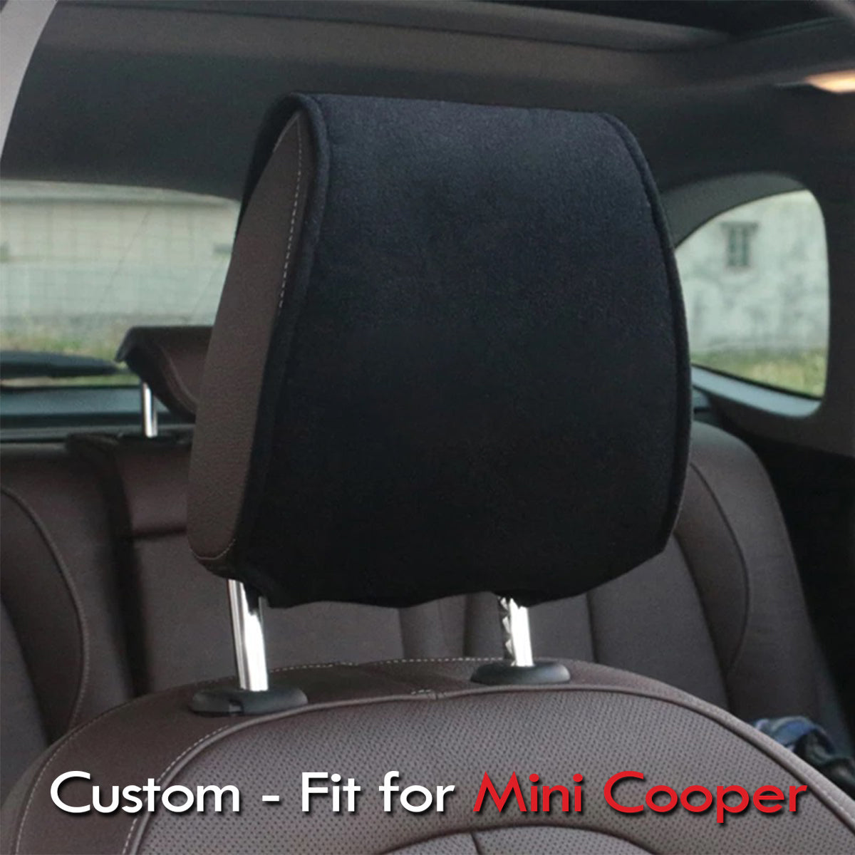 Car Seat Headrest Cover Breathable Flexible Headrest Covers Velcro Auto Headrest Covers Universal Fit, Custom-Fit For Mini Cooper, Car Accessories DLTS243 - Delicate Leather