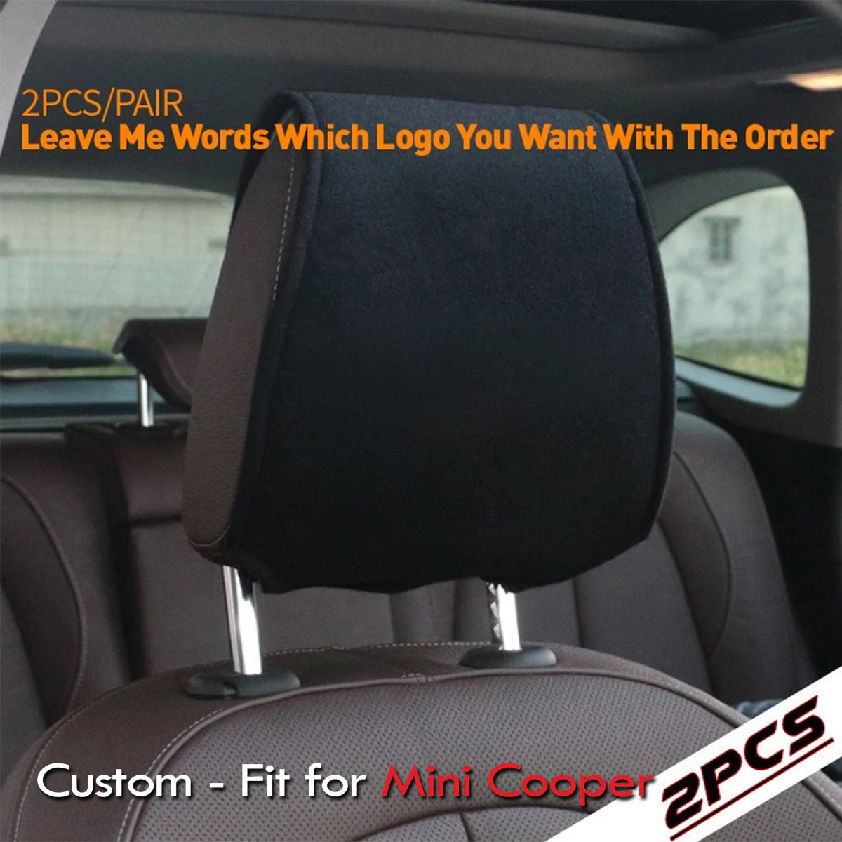 Car Seat Headrest Cover Breathable Flexible Headrest Covers Velcro Auto Headrest Covers Universal Fit, Custom-Fit For Mini Cooper, Car Accessories DLTS243 - Delicate Leather