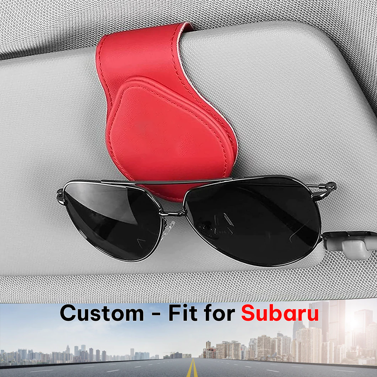 Car Sunglasses Holder, Custom-Fit For Subaru, Magnetic Leather Glasses Frame 2024 Update DLTS230 - Delicate Leather