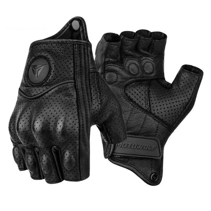 Summer Motorcycle Fingerless Gloves - Delicate Leather