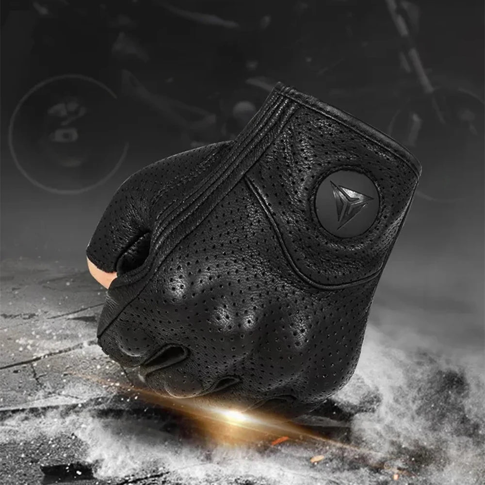 Summer Motorcycle Fingerless Gloves - Delicate Leather