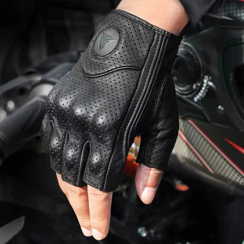 Summer Motorcycle Fingerless Gloves - Delicate Leather