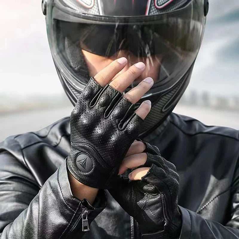 Summer Motorcycle Fingerless Gloves - Delicate Leather