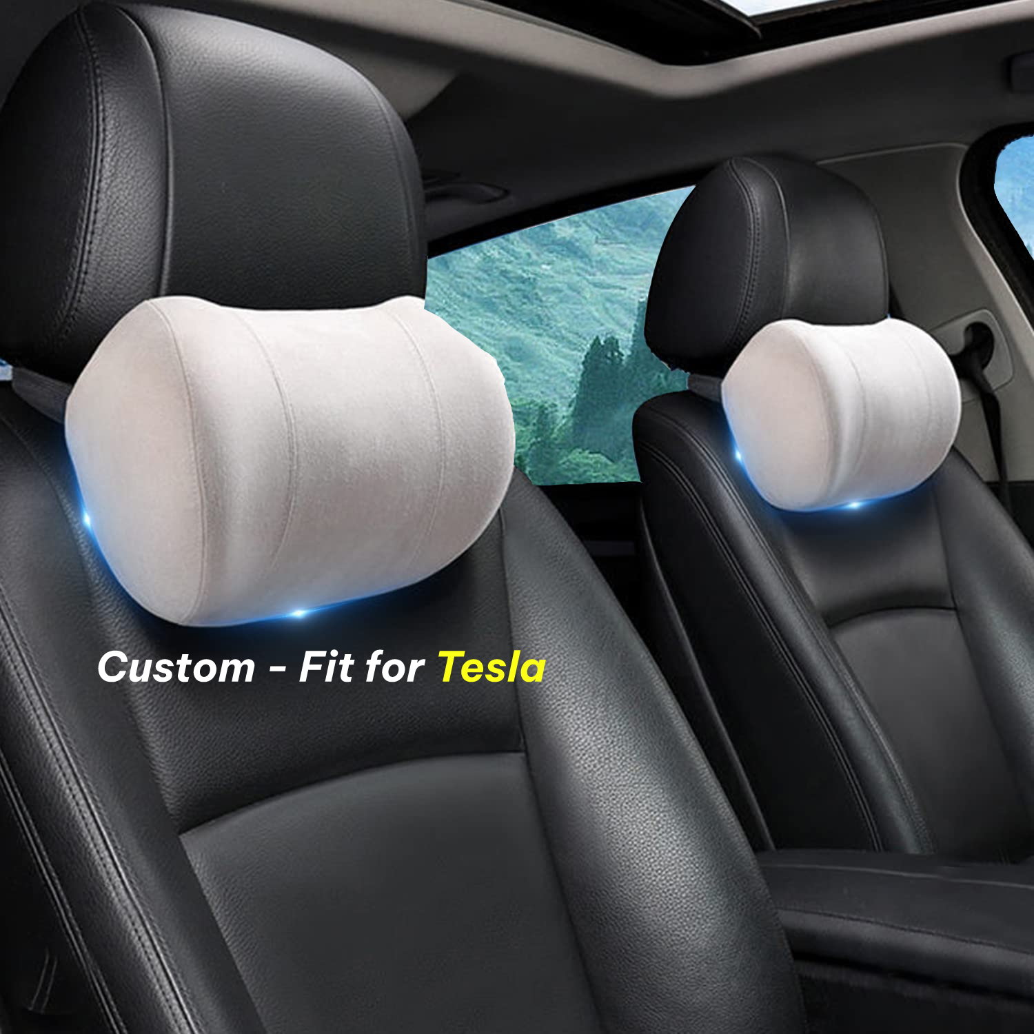 Car Headrest (2 PCS), Custom-Fit For Tesla, Update Version Premium Memory Foam Car Neck Pillow DLTY227 - Delicate Leather