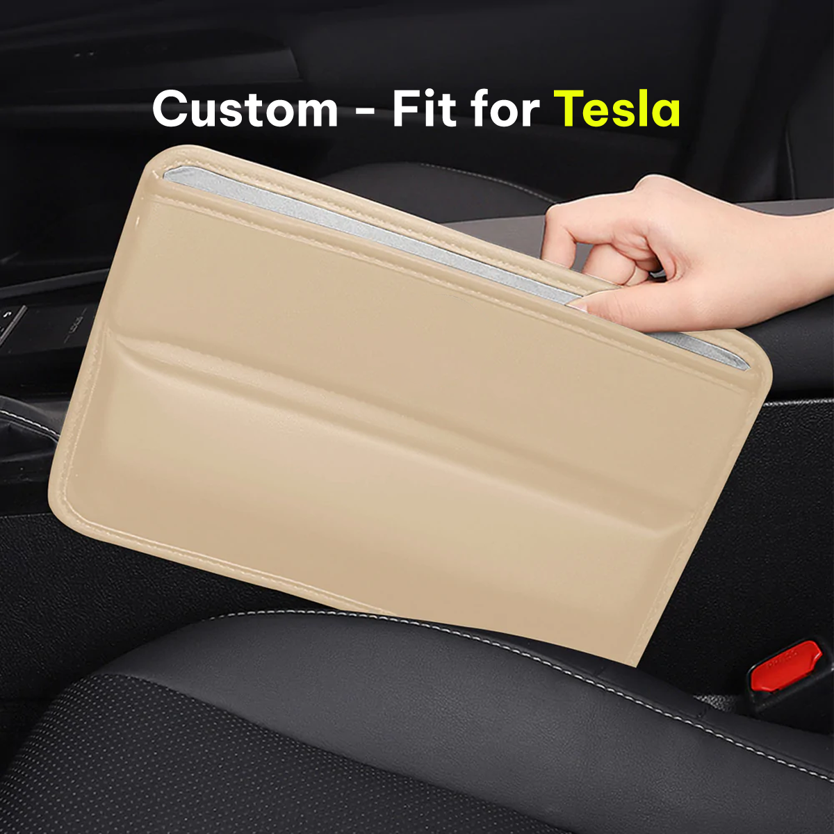 Car Seat Gap Filler Organizer, Custom-Fit For Tesla, Multifunctional PU Leather Console Side Pocket Organizer for Cellphones, Cards, Wallets, Keys DLTY226 - Delicate Leather