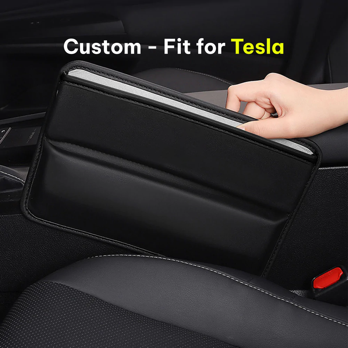 Car Seat Gap Filler Organizer, Custom-Fit For Tesla, Multifunctional PU Leather Console Side Pocket Organizer for Cellphones, Cards, Wallets, Keys DLTY226 - Delicate Leather