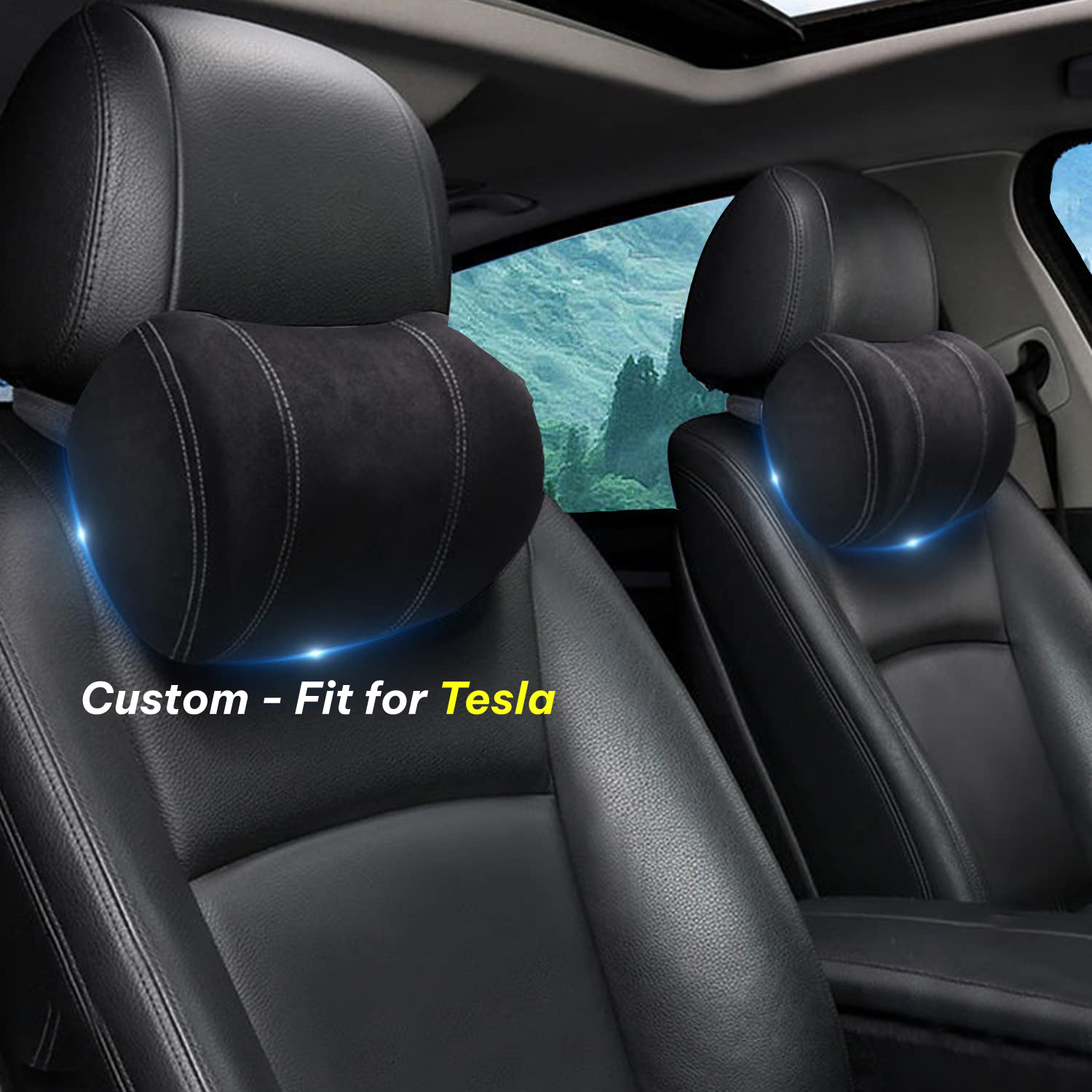 Car Headrest (2 PCS), Custom-Fit For Tesla, Update Version Premium Memory Foam Car Neck Pillow DLTY227 - Delicate Leather