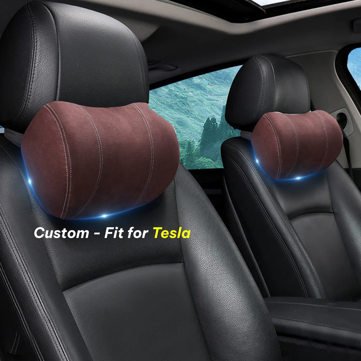Car Headrest (2 PCS), Custom-Fit For Tesla, Update Version Premium Memory Foam Car Neck Pillow DLTY227 - Delicate Leather